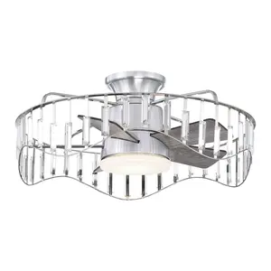 27" Modern DC Motor Brushed Nickel Flush Mount Reversible Ceiling Fan with Light Remote