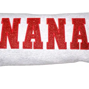 NANA Custom Embroidered Sweater with Red Glitters, Hoodie Style, Comfortable Crewneck for Women - Pullover, Womenswear, Tops, Sweatshirts