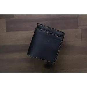 Leather Slim Minimalist Wallet - Black Minerva