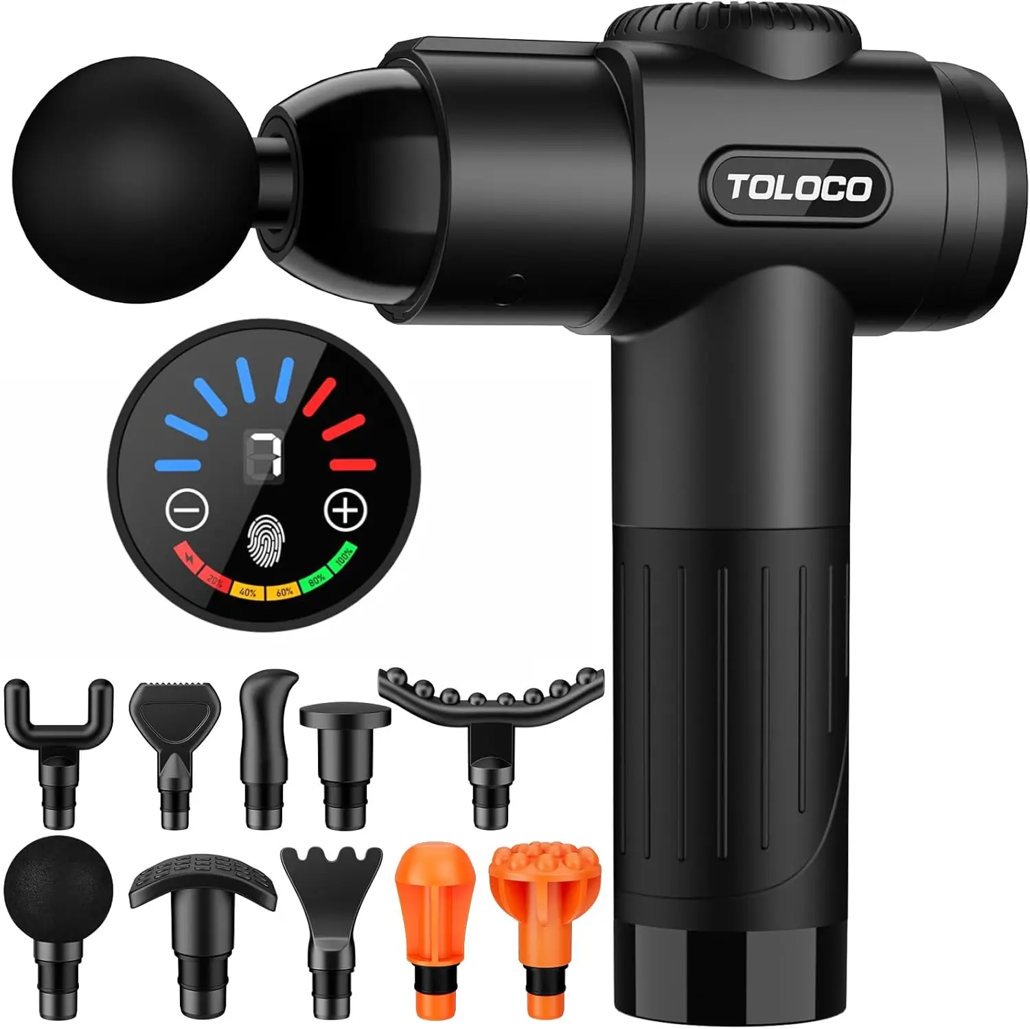 TOLOCO Massage Gun, 10 Replacement Heads, 7 Speeds, Smart Touch Screen, Portable Handheld Deep Muscle Tissue Massager for Neck & Full Body Relaxing, Dorm Essentials,back to school