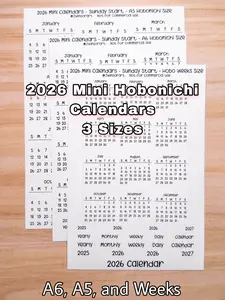 2026 Hobonichi A5, A6, Weeks Mini Calendars - Sticker Sheet for Planner, Bullet Journal, and Scrapbooking (Jan-Dec)