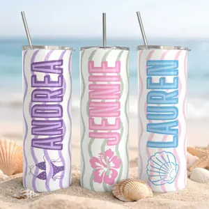 [MESSAGE OR LEAVE A NOTE] Personalized Custom Vacation Tumbler Cup with Name Girls, Girls Trip Weekend Travel Mug, Beach Trip Cups, Cabana Stripe Club, Cruise Custom Tumbler, Beach Girl Gifts, Gift For Her