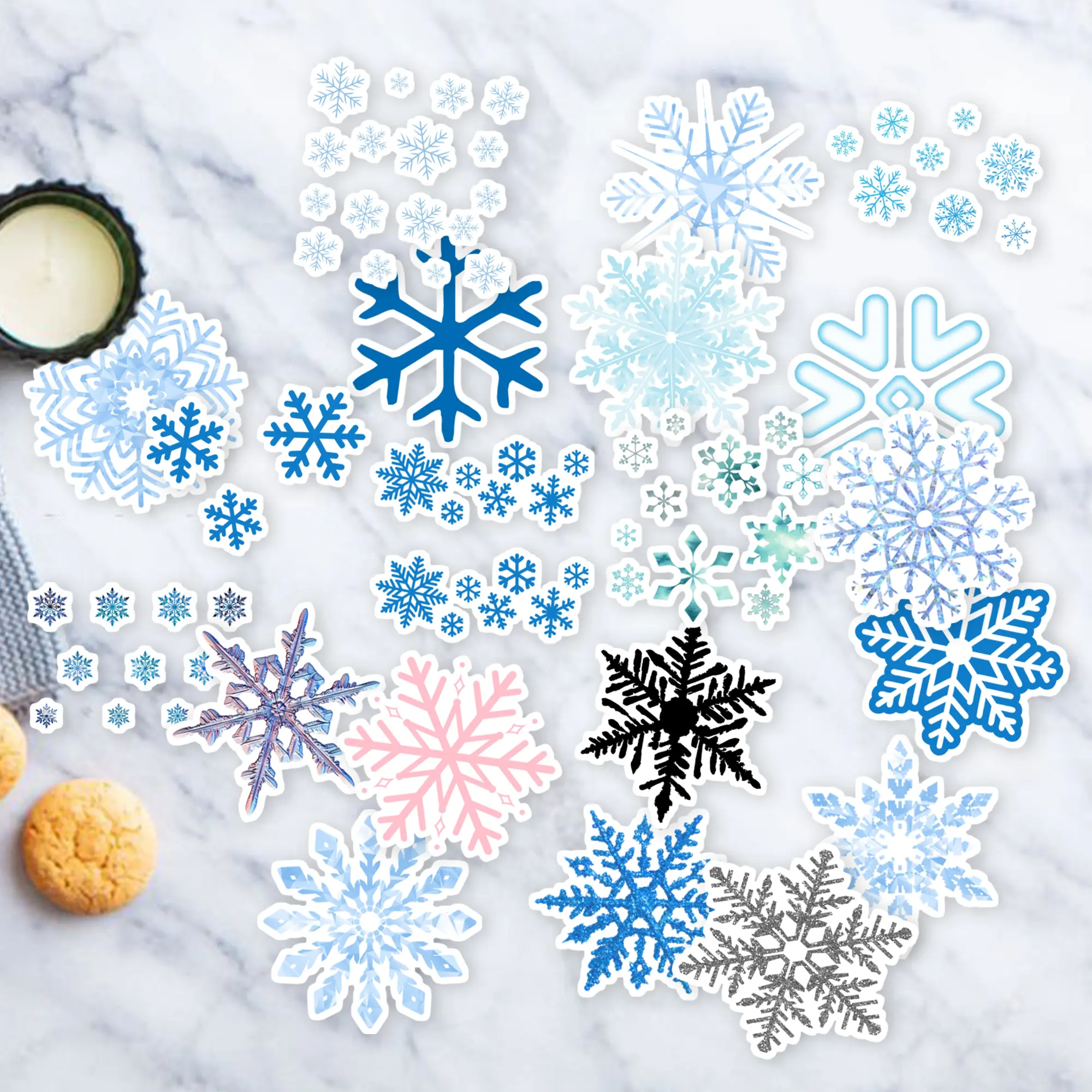 Stickers Pack 20 Pcs Snowflake Aesthetic Skateboard Colorful Winter Bottle Waterproof Christmas Bike Vinyl Laptop Car Guitar Water Luggage Bumper