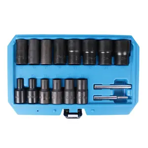 16PCS Twist Lug Nut Socket Set - 1/2 inch Drive Damaged Nut Lock Remover Extractor - Rusted & Strip & Stripped & Stuck Locking Nut Removal Tool Kit with 8-27mm Sockets & Center Punch Bar