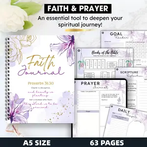60+ Prayer Pages Journal, Hyperlinked Digital and Printable, Bible Study, Christian worksheets, Scripture journal, Christian Devotion, Journaling Supplies