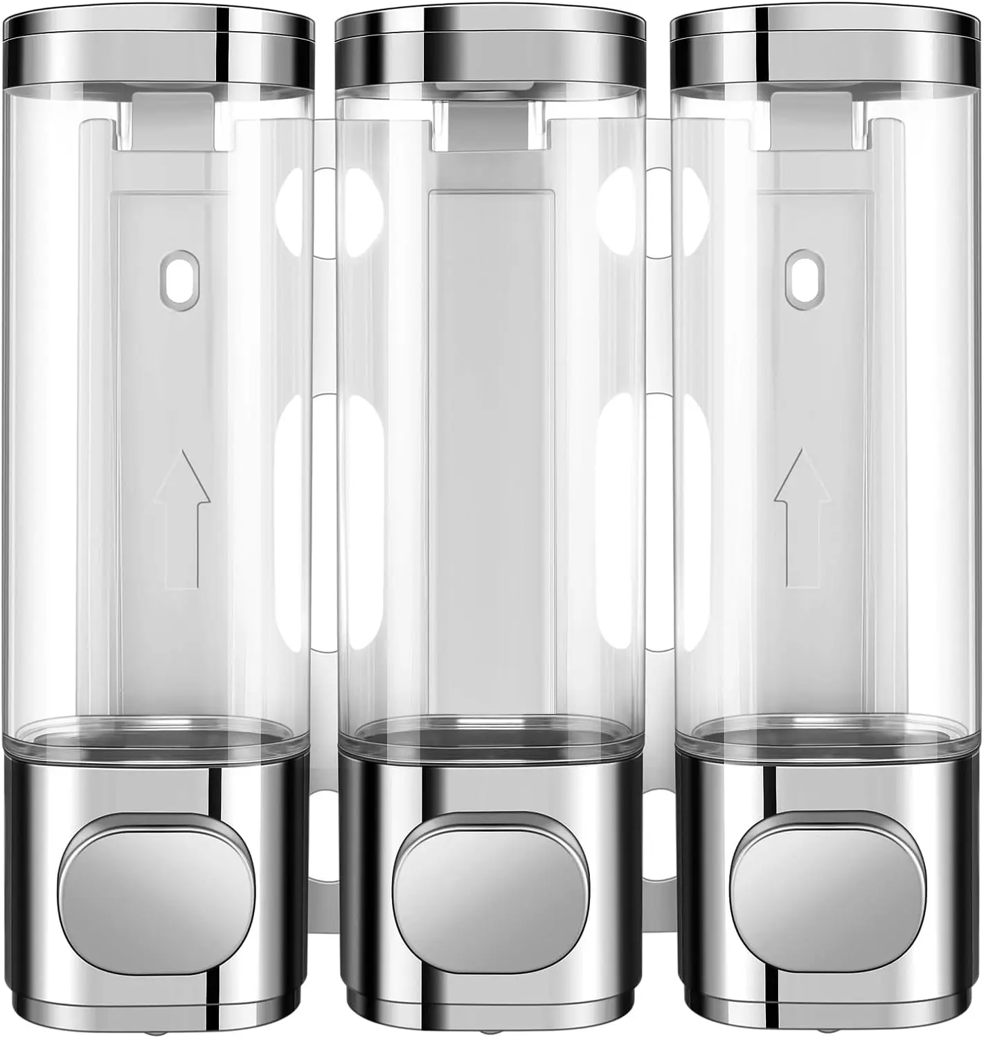 Electroplated Silver Wall-Mounted Shower Dispenser with Organizer for Shampoo, Conditioner, Body Wash - Transparent Design, Ideal for Bathroom & Hotel