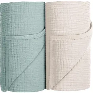 Muslin Swaddle Blanket , Cotton  Receiving Blanket Soft Thin Swaddle Blanket for Unisex  40x40in 2Pack (Light Green)