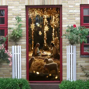 2pcs Christmas Nativity Scene Wall Stickers Religious Theme Holiday Decorations Self Adhesive Removable Door Stickers Manger Baby Jesus Scene Decor Christmas Party Window Glass Decals Christian Festive S