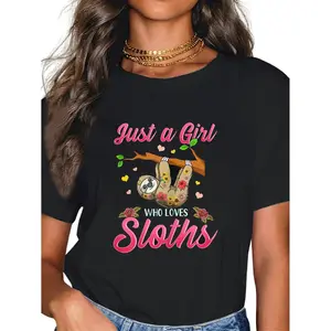 100% Cotton Just A Girl who Loves Sloths T Shirt Funny Sloth Lover Gifts T-Shirt