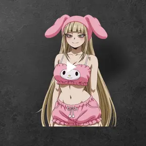 Himiko Toga Pink Bunny, Cute Sleepwear Style, Adorable Anime Waifu Sticker, Aesthetic Decal For Laptop And Journals