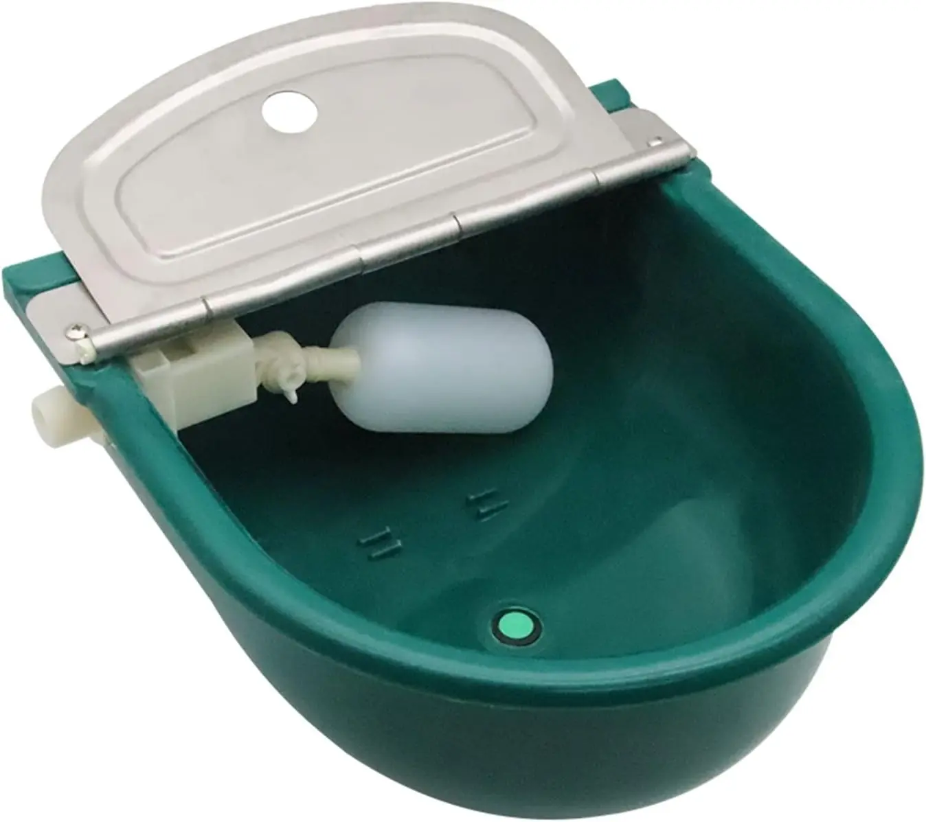 Plastic Automatic Water Bowl with Stainless Steel lid, Livestock Waterer for Cattle Horse Goat Sheep Dog, Water Trough Bowl with Float Valve (No Pipe)
