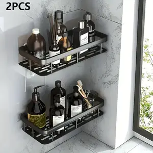 2 Counts Bathroom Rack Set, Wall Mounted Diamond Free Hanging Rack, Shower Storage Box, Space Saving Shampoo and Conditioner Storage Box