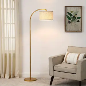 2024 Modern Gold Arched Floor Lamps with Adjustable Lampshade, Standing Tall Arc Lamp, Corner Reading Light for Living Room, Bedroom, Office, Simple Design Farmhouse Style (Gold)