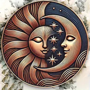Vintage Aluminum Sun and Moon Wall Art Decorative Artwork 7.87x7.87 Inch 2D Flat Metal Wall Decor for Living Room Bedroom Cafe Bar Home Artistic Decoration