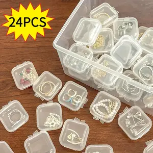 [Plastic Jewellery Storage Box] 24pcs Plastic Jewellery Storage Box with Lid, Square Container Storing Beads, Earrings, Small Crafts Organizing, Home Bedroom Accessory Box, Crafts and Sewing Supplies Storage