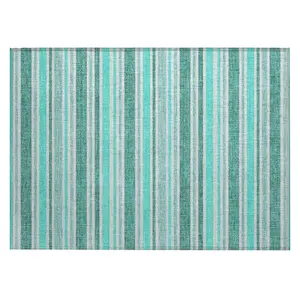 Machine Washable Rug - Indoor / Outdoor - Kids / Pet Friendly Striped Area Rug - Turquoise Teal # 531