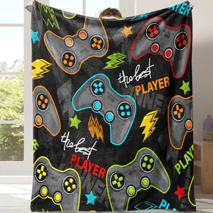 Gamepad Pattern Flannel with Storage Bag, 1 Count Soft Throw Blanket for Sofa, Bed, Couch, Warm & Comfortable Blanket for Home, Travel, Camping, Office, Flannel Throw Blankets
