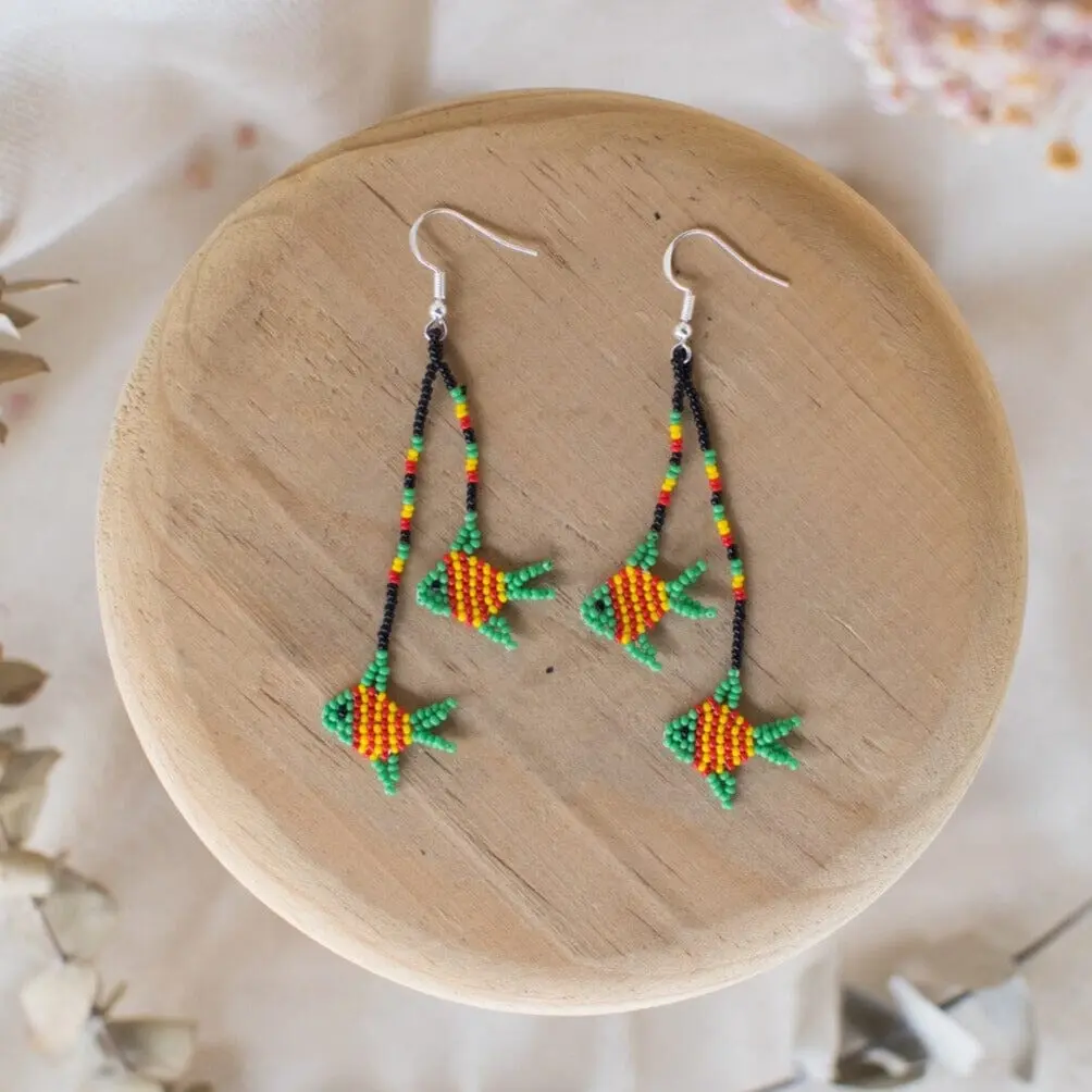 Tang - Native Beaded Fringe Earrings Inspired by Fish - Handmade by Mexican Artisans - Mother Sierra