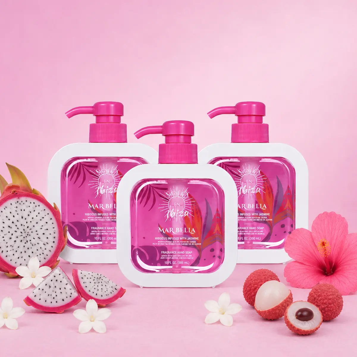 SOLO EN IBIZA Mar Bella Fragrance Liquid Hand Soap, 10 fl oz/300ml – Dragon Fruit, Lychee, Floral Aroma Hand Cleanser, Gentle Daily Hand Wash for Bathroom & Kitchen Sink