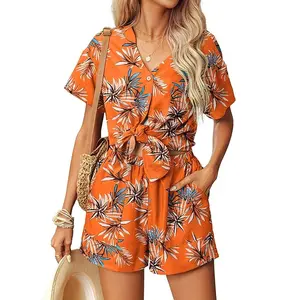 Ekouaer Womens Hawaiian 2 Piece Outfit Short Sleeve Button Down Shirt and Shorts Tracksuit Lounge Set Breathable Comfortable Womenswear Loungewear Print