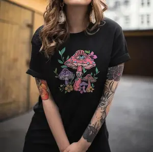 One-eyed Mushroom & Flower Print Women's T-shirt