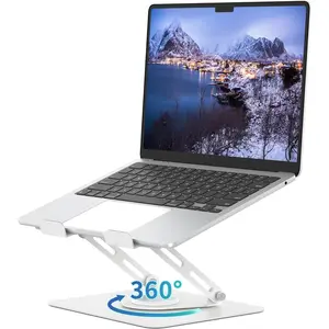 Laptop Stand for Desk with 360 Rotating Base, Multi-Angle Adjustable Design, Foldable Riser Compatible with 10 to 15.6 Inches PC, White