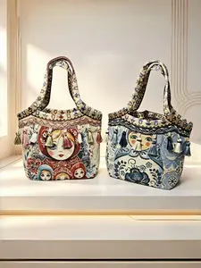 New Fringe Doll Pattern Handbag, Fashionable Ethnic Style Crossbody Bag, Versatile Shoulder & Handheld Bag for Women, All Seasons