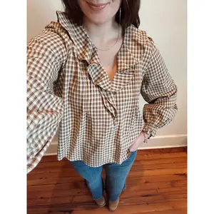 Giselle Cotton Gingham Ruffled Blouse