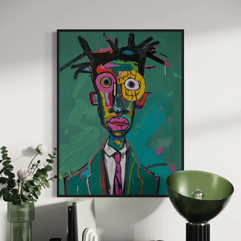 Artistic Modern Minimalist Afro Black Man Portrait Paper Art Print - Vintage Wall Art, Indoor Decoration, Home Decor Accessory with Hand-Held Photo Tape for Wall Poster Displays, Artistic Wall Arts