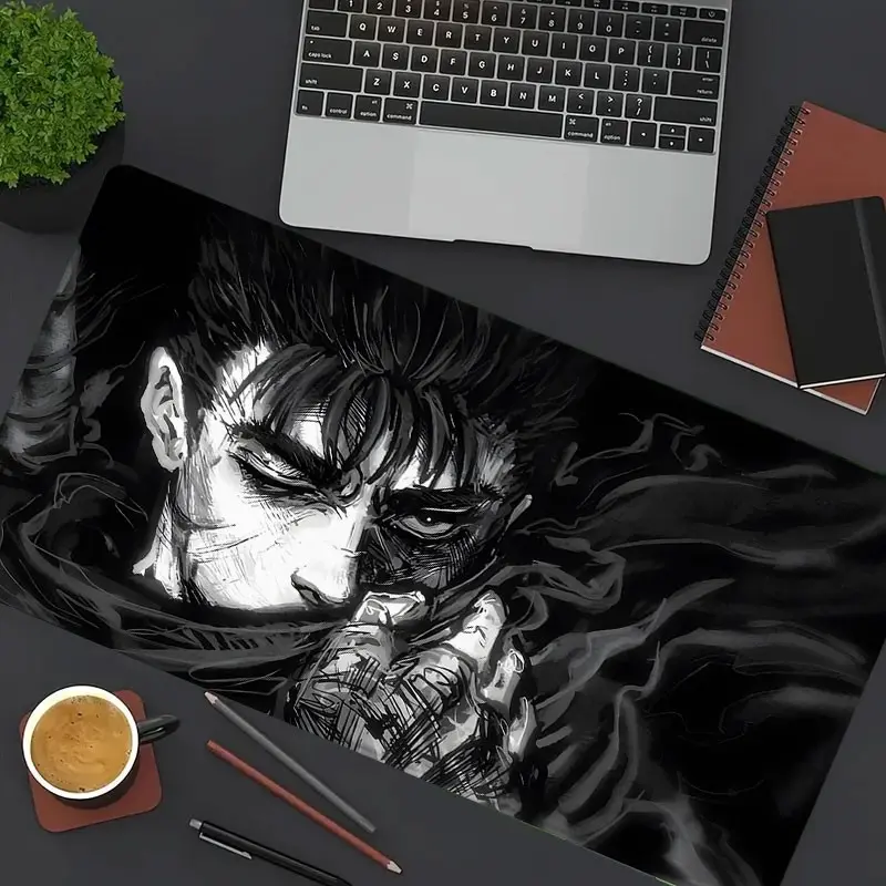 1pc Berserk Guts Manga Large Gaming Mouse Pad, Gaming Accessory, Dark Fantasy Anime Extended Desk Mat, Non-Slip Stitched Edge, Rubber Base Laptop Keyboard Pad for Home Office & Gamer, Durable and Spill-Resistant, Ideal Gift For Family, Computer Mouse Pad