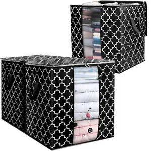 Back to School Storage Bags [3pcs/100L] Large Blanket Clothes Sorting Container with Reinforced Handles Foldable Storage Bags Clear Window Organizer