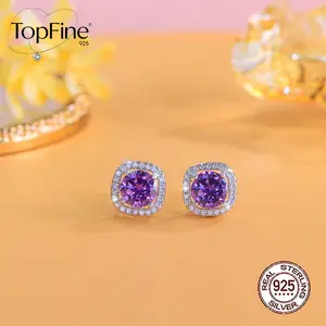 1 Pair Square Candy Shaped Women Stud Earrings,925 Sterling Silvery Sparkling purple Synthetic Zirconia, 4 Claws with Classic, Simple, Luxury, Versatile Daily Accessory, Clothing, Birthday Party, Banquets, High-end Temperament, Lady's Earring