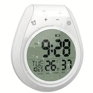 Digital Bathroom Clock with Large LCD Display, Shower Timer and Thermometer, Easy Install with Suction Cup Mount, 99-Minute Countdown Timer, Temperature Display in Celsius/Fahrenheit, 12/24-Hour Format, IP4, Ideal for Showers, Kitchen, and Home Decor