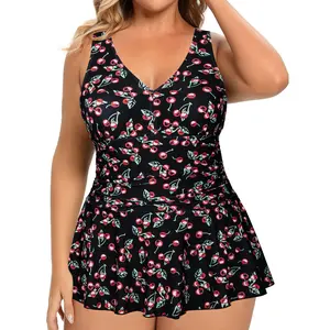 2026 New Cross-Border European and American Plus Size Women's Swimsuit, Printed Sleeveless One-Piece Skirt-Style Strap Swimwear, Popular Model
