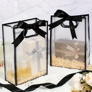 12pcs Transparent Plastic Gift Bags with Handles, Reusable PP Bags with Ribbons, Ideal for Weddings, Birthdays & More, /