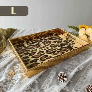 Luxury Leopard Print Acrylic Tray, European Style Storage Dish, Home Entryway Decor, Tea Tray, Elegant Living Room Accessory