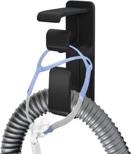 CPAP Hose Holder Hanger for Bed – Mask Hook & Tubing Organizer with Anti-Skid Design, Tangle-Free Hose Management, Includes 4 Removable Adhesive Strips (Damage-Free Hanging), CPAP Machine Supplies (Black)
