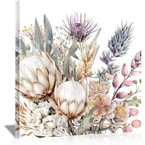 LJXDUBAF 20x20 Inch Framed Floral Wall Art Blooming Flowers Cluster Botanical Canvas Print Square Wall Decor for Farmhouse Bedroom Living Room Bathroom Office