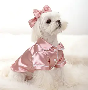 Cute Pet Pajama Set with Bow Headband Cozy Silk Pajamas for Teddy Bichon Pomeranian & Bulldog Soft Puppy Cat Sleepwear for Comfortable Nights Green