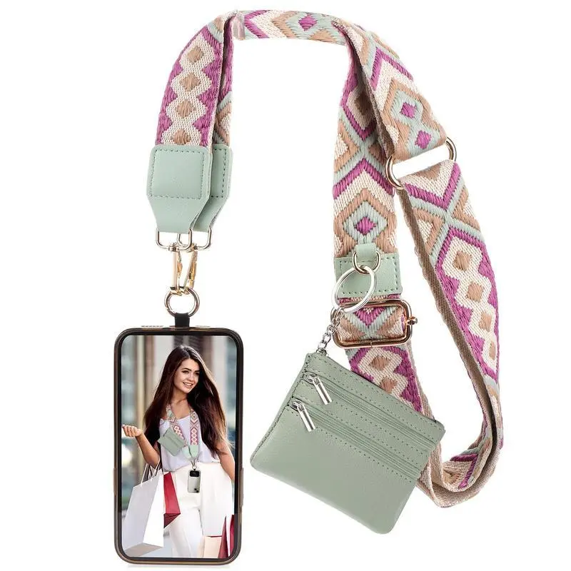 Women's Beige Phone Sling Crossbody Cellphone Holder - Adjustable Strap Mobile Phone Accessory with Zipper Pouch for All Smartphones