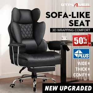 【2026 Promotion】Big and Tall Office Chair with Pocket Spring Support, Ergonomic Comfortable Wide Office Desk Computer Chair with Outward Fixed Soft Armrests and Footrest