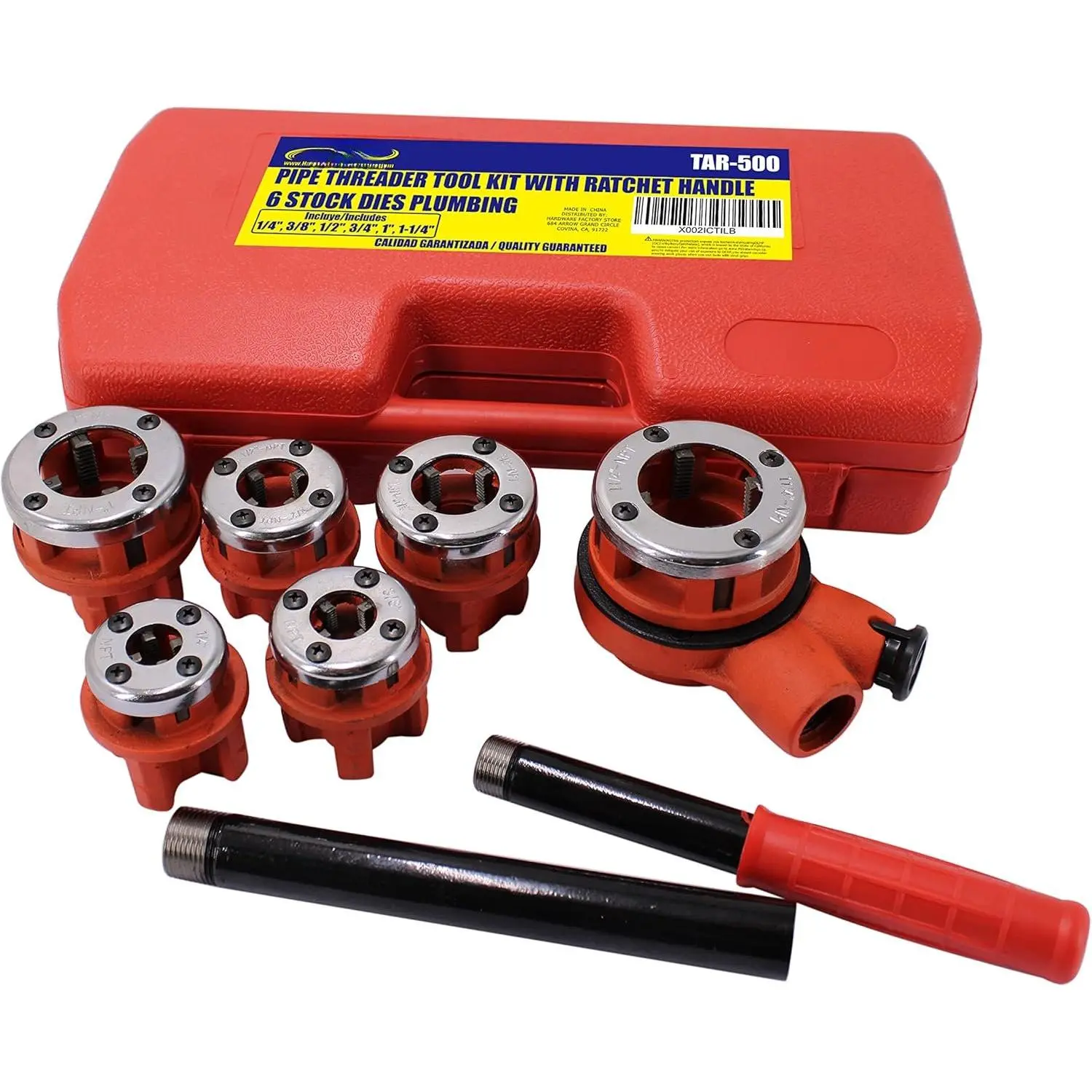 (R Ratchet Pipe Threader Kit - Ratcheting Pipe Threading Tool Set with 6 Dies