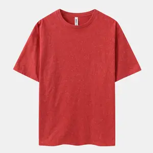 Men's Casual Plain Mineral Wash Ruby Short-Sleeve Round Neck T-Shirt, Menswear Top