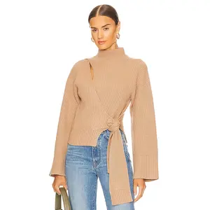 JONATHAN SIMKHAI Amaris Wrap Sweater in Nutmeg