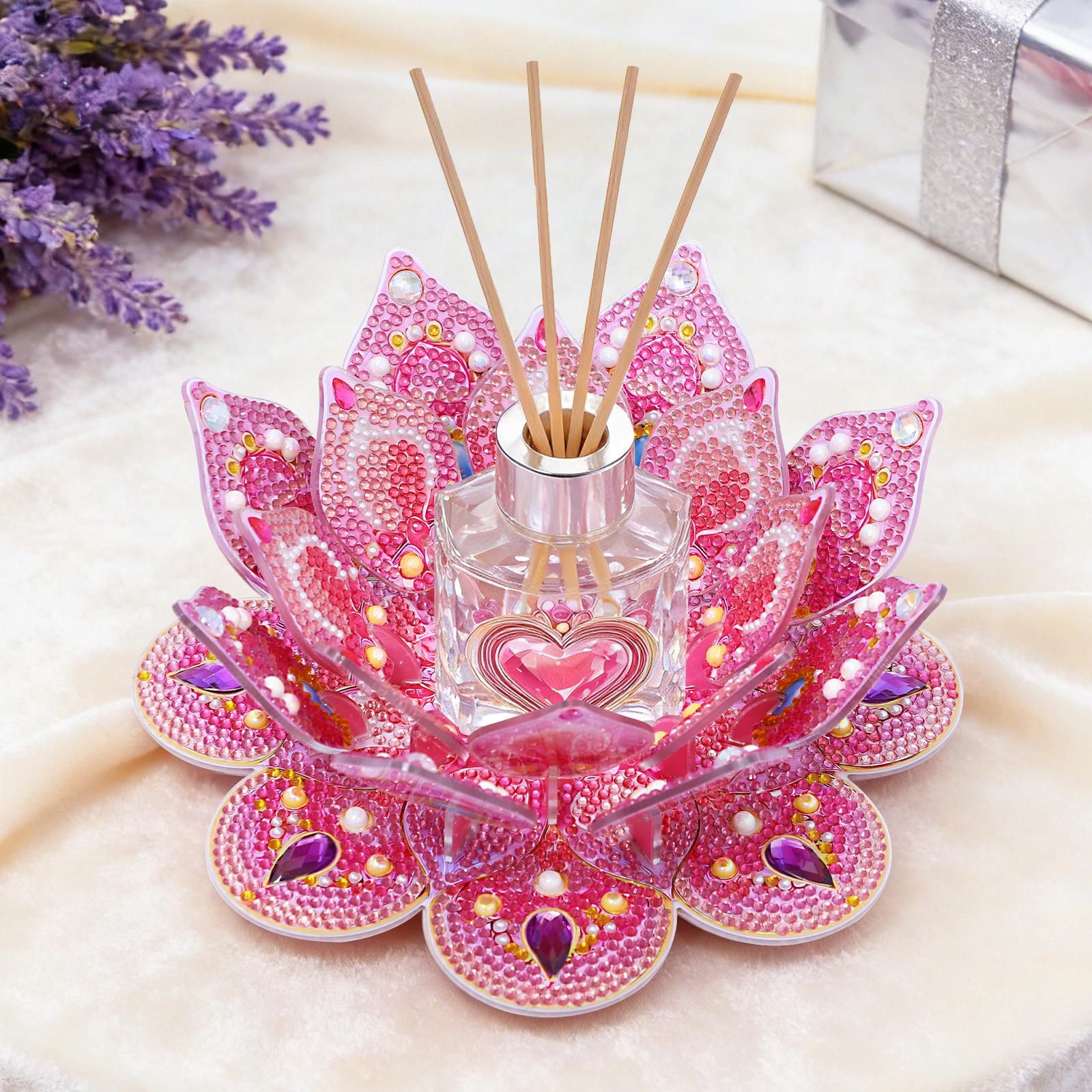 5D 3D Lotus Diamond Painting Candle Holder,2-in-1 Table Decor & Aromatherapy Candlestick, Handmade DIY Rhinestone Art,.Luxury Home Decor & Aromatherapy Accent
