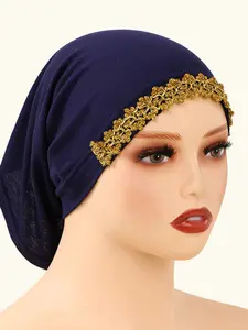 Women's Elegant Fashion Gold Lace Base Cap, Breathable Islamic Hijab Hat, Turban Hijab, Perfect for Scarf Use, Casual Stylish Fit, 28x23cm, Ramadan Festival