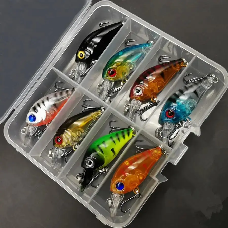 8PCS Mini Crankbait Fishing Lures Set, Slow Sinking Hard Baits with 3D Eyes and Treble Hooks, Realistic Fishing Tackle for Bass Trout Panfish