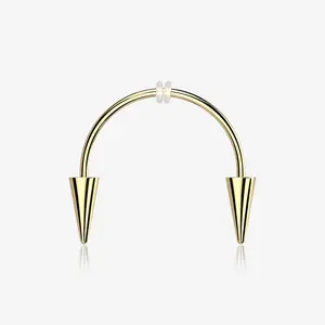 Golden Vampire Fangs Smiley Piercing Spike Horseshoe Barbell with O-Rings