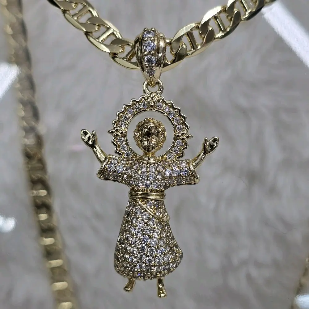 # 0205 Cadena con Divino Nin̈o adiamantado oro laminado 14k Alta calidad