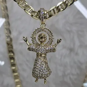 # 0205 Cadena con Divino Nin̈o adiamantado oro laminado 14k Alta calidad